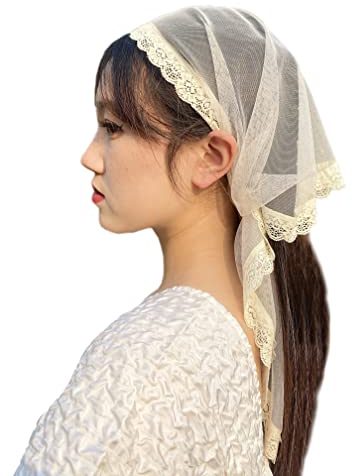YuRongsxt Dreieck Kapelle Schleier Mantilla Spitze Kopfbedeckung katholische lateinische Masse M15, Beige, Einheitsgröße