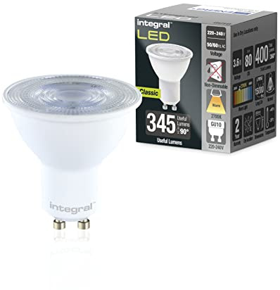 Integral LED 10 PACK GU10 Warm 2700K, 400LM, 3.6W (entspricht 50W) Nicht dimmbare Lampe - Energieeffizient & Ideal für Spotlight Armaturen & Downlights in Badezimmern, Küchen, Wohn- & Schlafzimmern