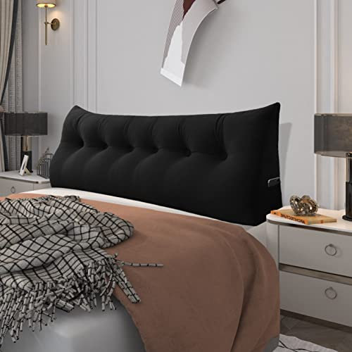 BNCKTRD Kopfende Großes Rückenkissen Bequemes Lesekissen und Rückenteil im Bett Rückenlehne Kopfkissen Langes XXL Kissen für Sofa, Couch, Wandkissen Polster Samt Schwarz 160cm