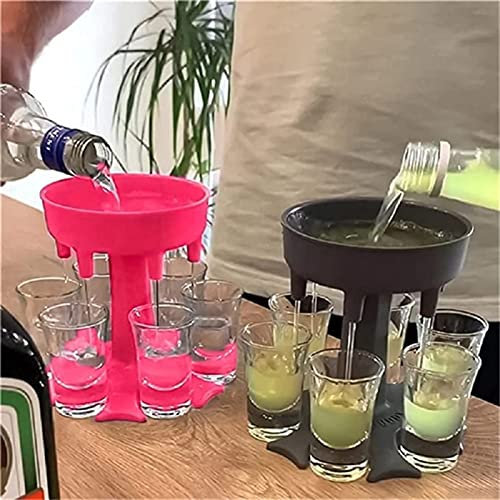 6 Shot Glass Dispenser Holder,Adjustable Liquid Dispenser,Adjustable Shots,6 Acrylic Cups Colorful,Cocktail Dispenser, Suitable for Parties,Pink +6 Cups