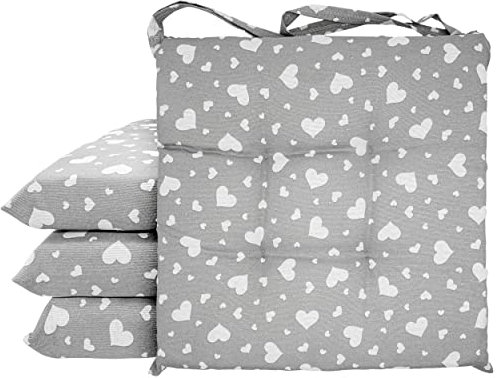 BESCH Pack 4 Cojines para Silla Usos Interior y Exterior 38x38x5cm - Cojin de Asiento Decorativo Funda de Algodón + Poliéster y Relleno de Fibra Hueca Lavable Cómodos Acolchados (Corazones)
