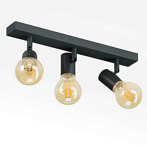 K-Bright Deckenstrahler 3 Flammig, Deckenleuchte Strahler Schwenkbar, Vintage Deckenlampe E27, Spotleuchte Drehbar Deckenspots für Wohnzimmer, Schlafzimmer,Anthrazit,Ohne Leuchtmitte
