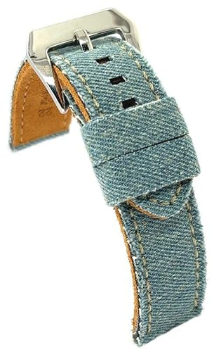 diloy Textil Uhrenarmband Jeans Denim ausgefranst Lederfutter flach sportlich – Größen 18mm 20mm 22mm 24mm 390 Himmelblau 20mm