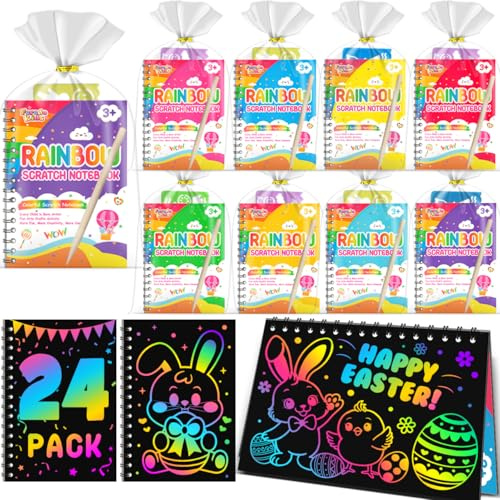 FEREDO KIDS 24 Pack Rainbow Scratch Notebook Art Party Favors for Kids