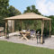 Homgoday Pavillon mit Seitenwänden Gartenpavillon mit Doppeldach Partyzelt Festzelt Gartenzelt Gartenlaube UV-Schutz für Fest Party Camping Garten Hof Terrasse 3x4 m Taupe
