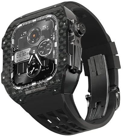 ZEDEVB Boîtier en fibre de carbone 44 45 mm pour bracelet de montre Apple pour homme - Kit de modification de luxe pour iWatch Series 7 6 5 4 SE, 45mm For 7, Agate