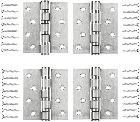 WELLOCKS Cerniere per Porta 10x7,5 cm 4 pezzi in acciaio inox 304, cerniera della con cuscinetti a sfera di 3 mm di spessore Argento spazzolato e liscio Perfetto per porte pesanti silenzioso (D04004)
