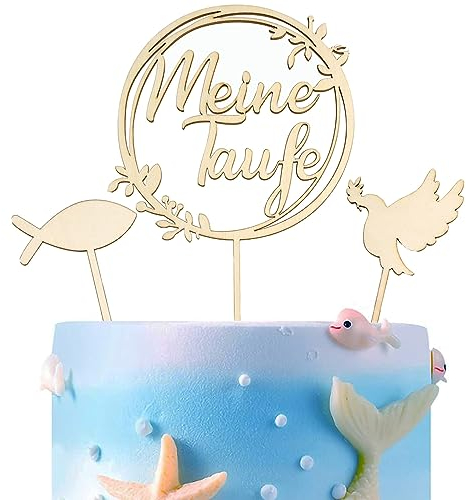 3pcs Cake Topper Taufe Holz, Taufe Torten Topper, Tortendeko Tauf e, Tortendeko Party Dekoration Fisch Kranz Kuchen Deko für Junge, Mädchen,Weihnachten