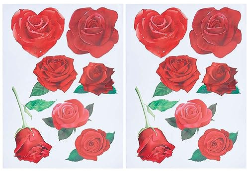 GORGECRAFT 2 Foglio 7 Stili Adesivi Rosa Decalcomanie per Carrozzeria Adesivo Autoadesivo Impermeabile Motivo Floreale Rosso Antigraffio Decorazione Esterna Automobilistica per Pareti Finestra