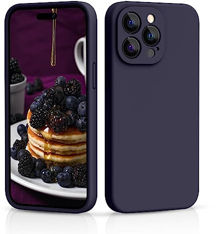CALOOP Slim-Fit for iPhone 14 Pro Case,Skin Soft Liquid Silicone,Sturdy Hard Frame Shockproof Cover with Anti-Scratch Microfiber Lining,Full Protection for Screen and Lens, 6.1 inch Lens(Dark Purple)