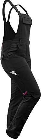 strongAnt Salopette da donna elasticizzati, pantaloni da lavoro da donna, con tasche imbottite al ginocchio, in cotone, colore nero, grigio, rosa, Nero-grigio Powerstretch, 40