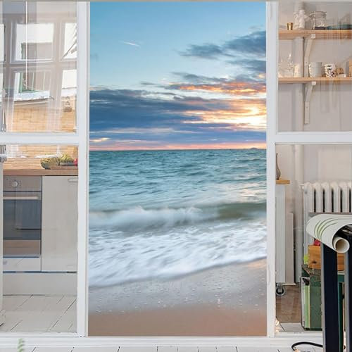 Meer Fensterfolie Blickdicht Milchglas Muster Strand 3D Fensterfolie Sichtschuzfolie Milchglasfolie Kreise Statisch Haftend Privatsphäre Fensteraufkleber Fensterfolie Selbsthaftend 43x120cm