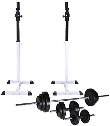Homgoday Squat-Station mit Langhantelstange und 30,5 kg Hantel-Set, Möbel für drinnen und draußen, Haus Wohnzimmer