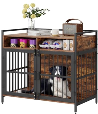 VEVOR Hundekäfig 1041x599x919mm Hundebox aus Karbonstahl-Rahmen und P2 Spanplatte Vintage Beistelltisch Drahtkäfig Haustierkäfig mit Doppeltür-Design Hundebox im Möbelstil Hundegitterbox