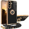 Handykette Samsung Galaxy S24 Hülle mit Band Samsung Galaxy S24 Handyhülle mit 360 Grad Ring Ständer Luxuriös Galvanisierte Kratzfest Schutzhülle Silikon Case Bumper Stoßfest Dünn Hülle mit Kette