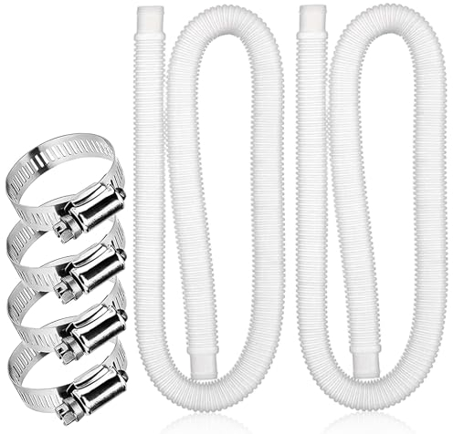 Lot de 2 tuyaux de piscine 32 mm, 150 cm, résistants aux UV et à l'eau chlorée, tuyau flexible pour pompe de piscine, filtre de rechange, avec 4 clips de sécurité, blancs
