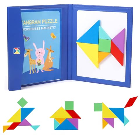 MOOKLIN ROAM Magnetische Tangram Puzzles, Lernspiel Montessori, Geometrische Formen Puzzle Bausteine Bunte Buchform, Kinder ab 3 Jahren, Pädagogisches Spielzeug Rätselgeschenk