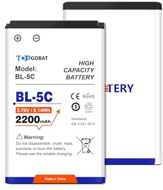 TOPGOABT 2Pcs BL-5C Akku, 2200mAh Akku mit hoher Kapazität kompatibel für Geräte verwendet BL-5C Akku Radio BT Lautsprecher Kamera