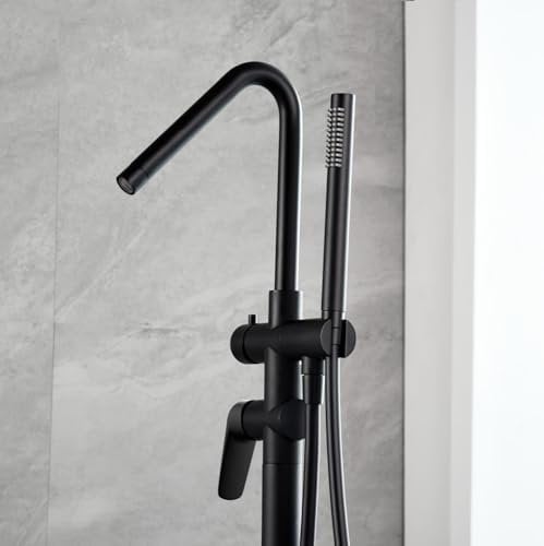 Imex - Robinet de baignoire autonome | Mitigeur de baignoire sans effet cascade | Robinet de baignoire avec douchette et flexible | Série Belgique | Noir mat