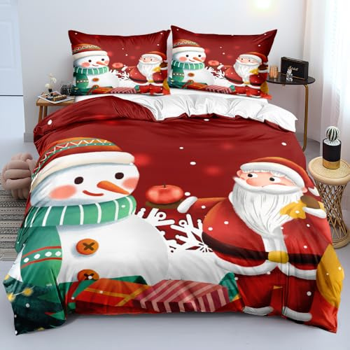 YASMENG Bettwäsche Weihnachten 200x220 Weihnachts Rot Weiß 3D Weihnachten Bettwäsche Weich Christmas Bettbezug Set 3 Teilig für Jugendliche Jungen Kinder mit Reißverschluss und 2 Kissenbezüge 80x80 cm