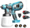 Akku Farbsprühsystem mit 2 Akkus, Ersetzen für Makita 18V Akku,1000 ML Farbbehälter, 3 Düsen(1.0mm 1.8mm 2.5mm)/3 Sprühmuster, zum Streichen von Wänden Gartenzaun（2X 3.0AH Akku und Ladegerät）