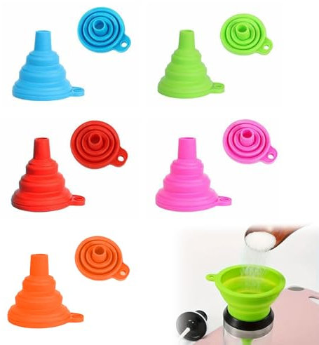Entonnoirs Cuisine,5pc Entonnoir Pliable Silicone,Entonnoir Pliable,Entonnoir Télescopique Portable,Petit Entonnoir Silicone,Entonnoir de Cuisine Flexible,Entonnoir Cuisine Petit pour Transfert