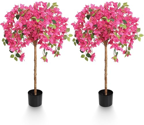 Künstliche Bougainvillea-Bäume, 120 cm, künstliche Bougainvillea-Blumen, Baum mit schwarzem Kunststofftopf, für den Außenbereich, 2 Packungen für Dekoration, Veranda, Innen- oder Heimbüro (119,4 cm)