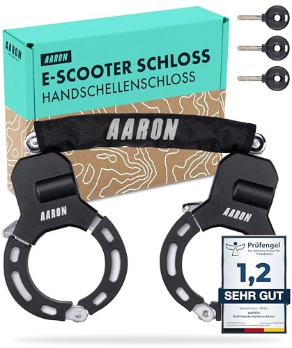 AARON E-Scooter Schloss - Handschellenschloss - Hochsicherheits-Design - Flexibles Fahrradschloss mit Stahlkette - Robust & Kratzschutz - Black