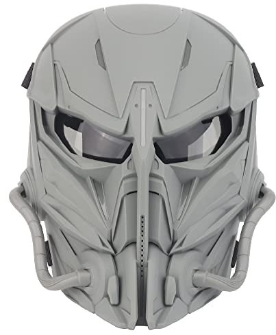 Taktische Airsoft Maske, Grau Lens Full Face Skull Paintball Schutzmaske für Cs Wargame Halloween Cosplay Kostüm Party (Grey)