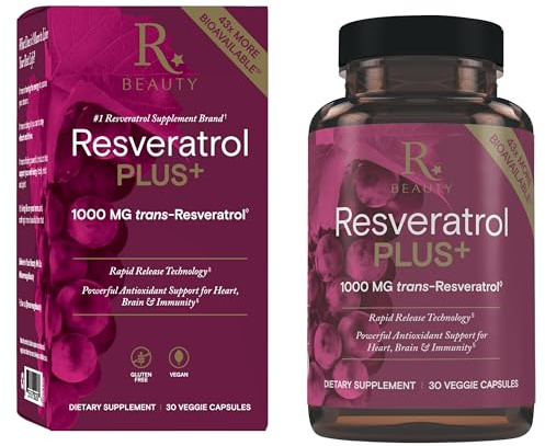 Reserveage Beauty Resveratrol Plus+ 1000 mg - Rapid-Release Resveratrol Capsules with Quercetin for Immune System, Brain Health & Cellular Health - Gluten-Free & Vegan - 30 Veggie Capsules