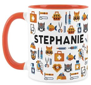 Purely Home Custom Vet Mug - Humourous Trades Funny Novelty Gift - Tea/Coffee Hot Drinks Orange Ceramic Cup Personalised Name Present for Veterinarians