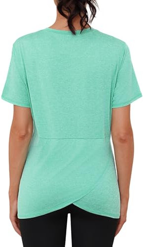 Gyabnw Sportbekleidung Damen Kurzärmelig Rundhals Rücken überkreuzt Leicht Feuchtigkeitsableitend Lockere Sport Yoga Oberteile