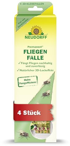 Neudorff Permanent FliegenFalle – Bekämpft durch innovativen 3D-Lockeffekt zuverlässig und nachhaltig Fliegen direkt am Fenster, insektizidfrei, 4 Stück