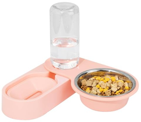 Katzenfutter und Wasserspender, Futter- und Wasserspender Set für Katzen | Haustiernäpfe mit Trinkflasche, Haustierbedarf aus Edelstahl, man