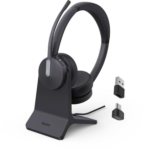 Yealink BH70 mit Ständer Bluetooth Headset mit Mikrofon für homeoffice, bis zu 35h Gesprächszeit, Teams Zertifiziert Dual Bluetooth Kopfhörer Kabellos, ≤90min Schnellaufladung, USB C to A