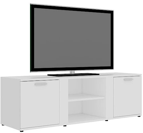 Mobile porta TV moderno per TV da 45 a 50 pollici con 2 ante e ripiano aperto, console multimediale TV da 120 cm, per soggiorno e camera da letto (bianco)
