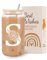 VivaJoy A-Z Initial Personalised Birthday Gifts for Women - Monogrammed Gifts for Women,Initial Letter S,Glass Cups with Lids Straws, Funny Christmas or Birthday Gifts for Her,Mum,Friend,Sister