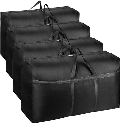 Extra große Aufbewahrungsboxen, 4 Stück, 180 l, robuste Umzugskartons, große Aufbewahrungsbeutel mit Reißverschlüssen, Verpackungsboxen für Umzug, Kleidung, Bettdecke, Bettwäsche, Unterbett, Decken