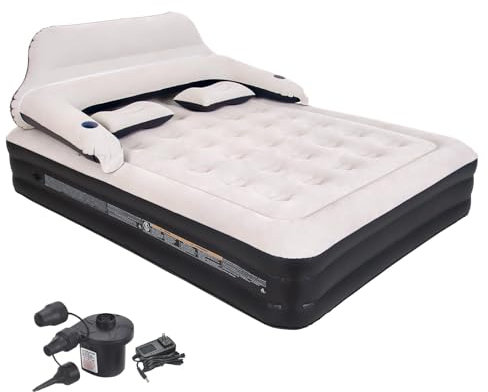 RAPTAVIS Queen Size Air Mattress Inflatable Bed with Pump and Headboard, Blow Up Mattress