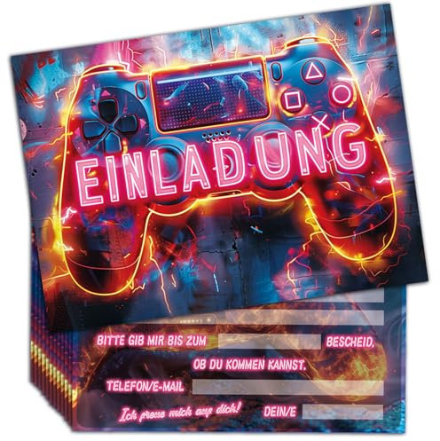Hierein Cooler Gamecontroller Einladungskarten Geburtstag, 12 Stück Einladungskarten Kindergeburtstag Junge, Coole Kindergeburtstag Einladungskarten für Jungen Kinder, Party Geburtstagseinladungen