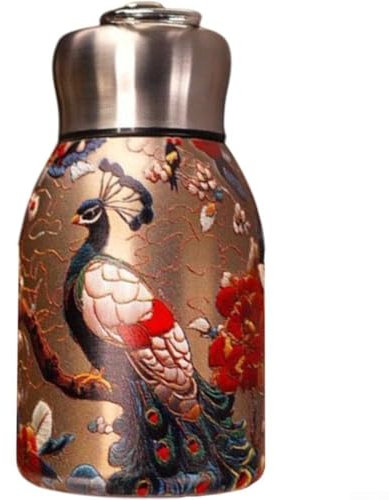 Besttoolifes Portable Insulated Stainless Steel Water Bottle 300ml Vacuum Flask Hot Cold Drinks Container with Hanging Ring for Outdoor Camping Hiking Travel Office Use Retro Design(A)