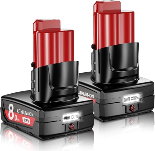 2X 8.0Ah Replacement for Milwaukee M12 Battery 12V Li-ion with LCD Display | Compatible with Milwaukee M12 XC Power Tools 48-11-2401 48-11-2402 48-11-2411 48-11-2420 48-11-2460
