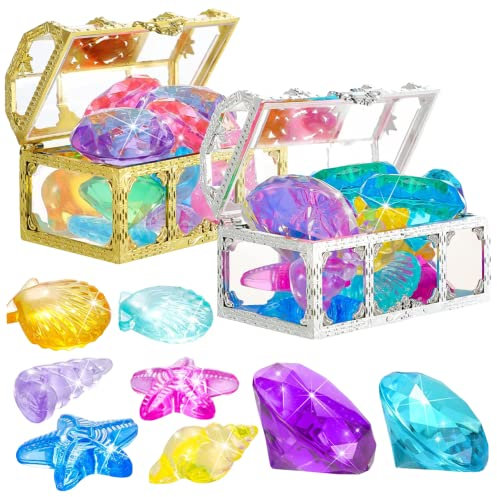 Pesoncarl Dive Gemstone Pool Toys Colorido Summer Swimming Gemstone Juguetes de Buceo con Cajas de Cofre del Tesoro Juego de Juguetes para la Piscina 26pcs