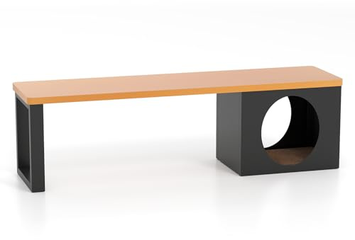 COSTWAY Gartenbank Metall wetterfest, 3-Sitzer Sitzbank mit Katzenhaus, Balkonbank ohne Rückenlehne, Metallbank bis 450 kg belastbar, Terrassenbank für Garten, Balkon, Terrasse, 150 x 38 x 44 cm