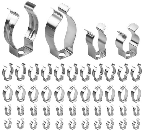 48PCS Spring Terry Clips, Heavy Duty Metal Tool Clips Wall Mounted for Secure Storage - Assorted Tool Holder for Organising Garage, Shed & Workshop, Robust Tidy for Brooms, Rakes & Pipes