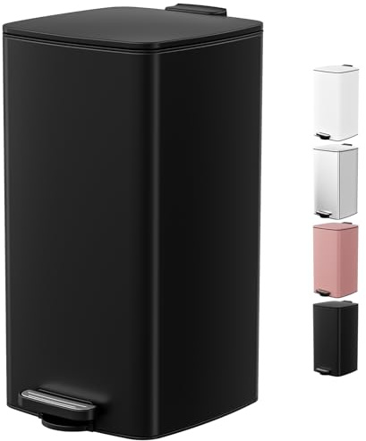 LIFERUN Poubelle Cuisine 30 L à Pédale, Poubelle Rectangulaire en Acier avec Couvercle Soft-Close, Seau Intérieur et Fonction Maintien Ouvert, pour Cuisine, Salon et Bureau – Noir