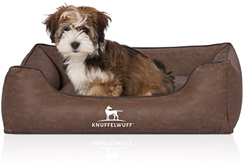 Knuffelwuff Hundebett Scottsdale aus Kunstleder S 70 x 50cm Braun - Abnehmbarer Bezug - leicht zu reinigen - für große, mittelgroße und kleine Hunde