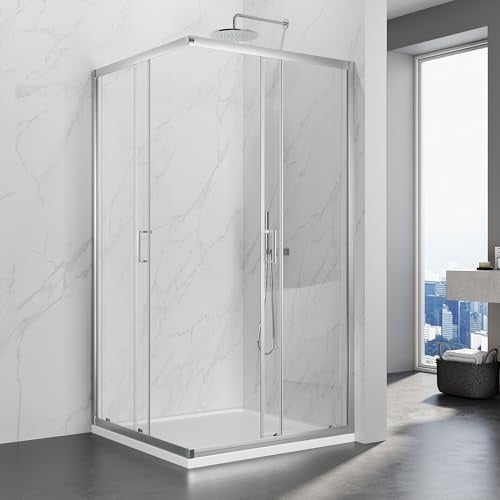 SIRHONA Cabine de Douche 90x195 cm Coulissante à Double Ouverture, Porte de Douche en Verre à Deux Panneaux Fixes avec Verre Transparent de 5 mm, Réglable d'un seul côté 20 mm(porte simple)