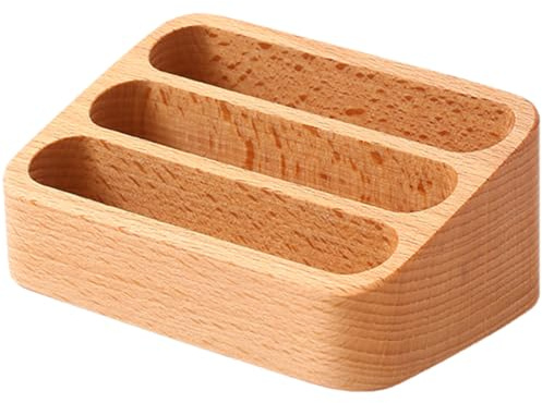 OSOLADY Porte-cartes de Visite Organise Cartes 3 Compartiments en Bois Élégant et Garde le Bureau Propre et Ordonné pour Bureau