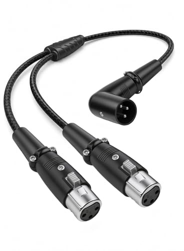 RIIEYOCA 0,5 m rechtwinkliges XLR Y Verteilerkabel,XLR Y Splitter Cable | XLR-90° Stecker auf zwei Buchsen,Symmetrisches 3-poliges Mikrofonkabel für Mischpult, Audio-Interface, Studiomonitore